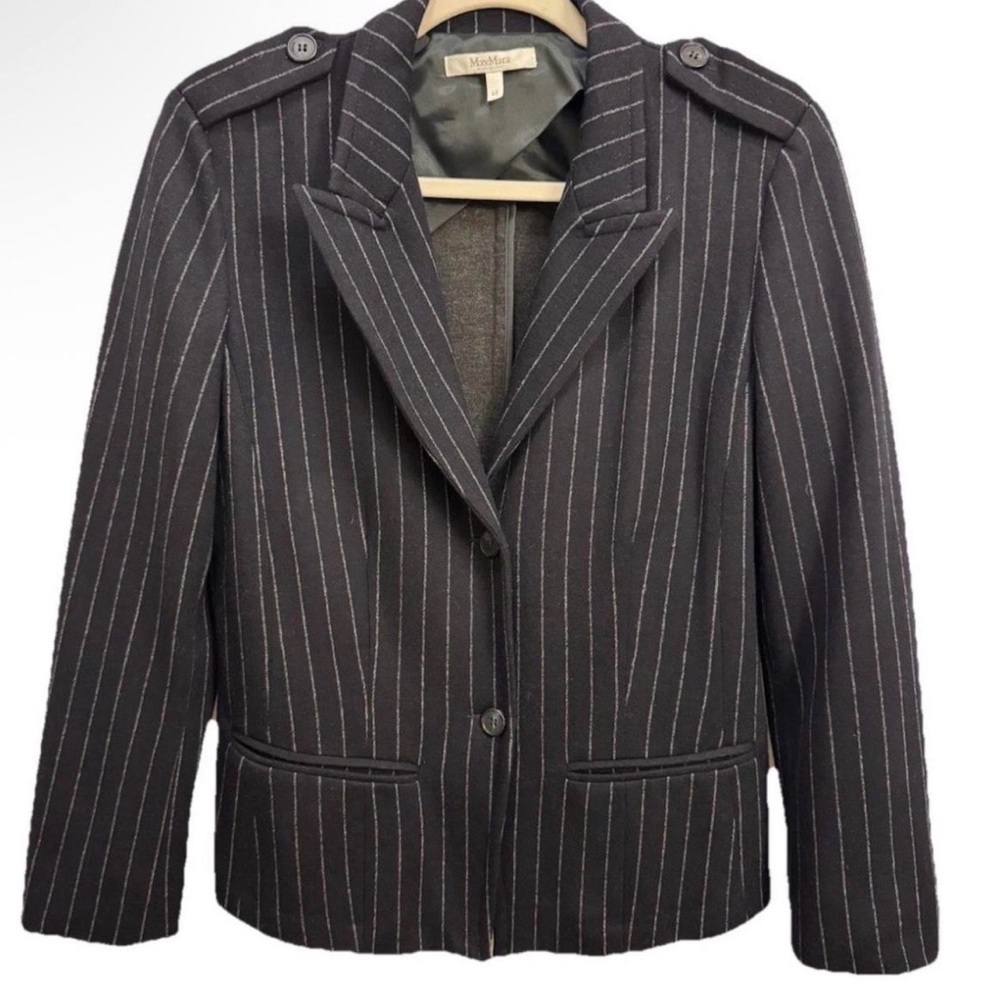 MaxMara Black Pinstripe Wool-Blend Tailored Blazer